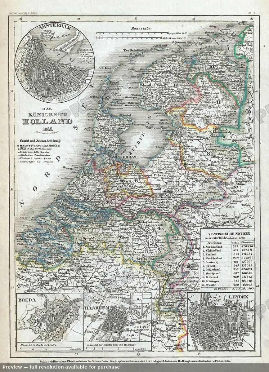 Antique map: Konigreich Holland, 1849, 1849