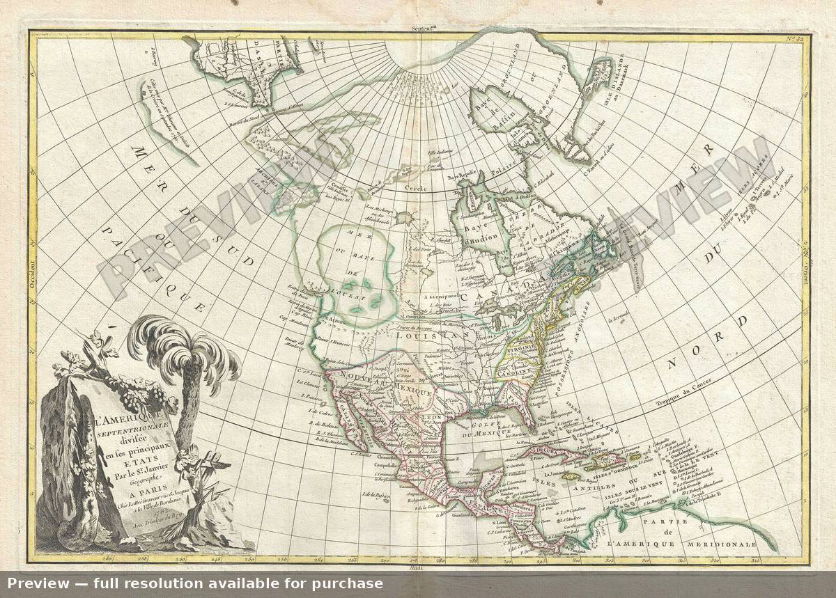 Antique map: L Amerique Septentrionale, 1762, 1762