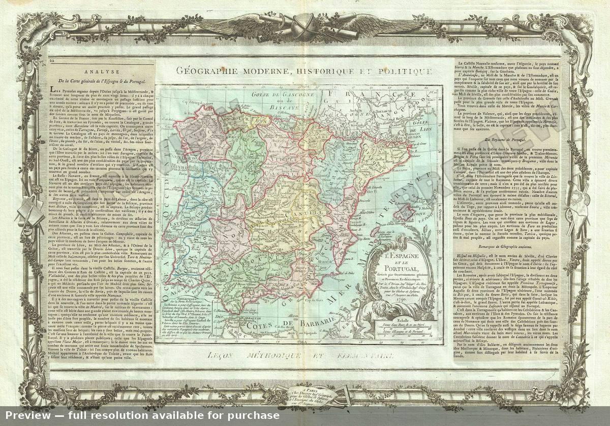 Antique map: L Espagne Portugal, 1786, 1786