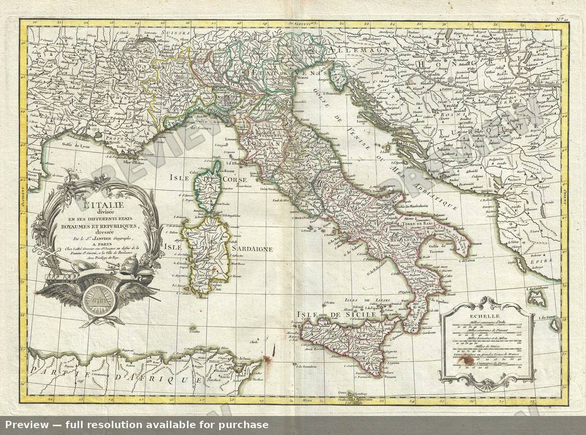 Antique map: L Italie Divisee, 1778