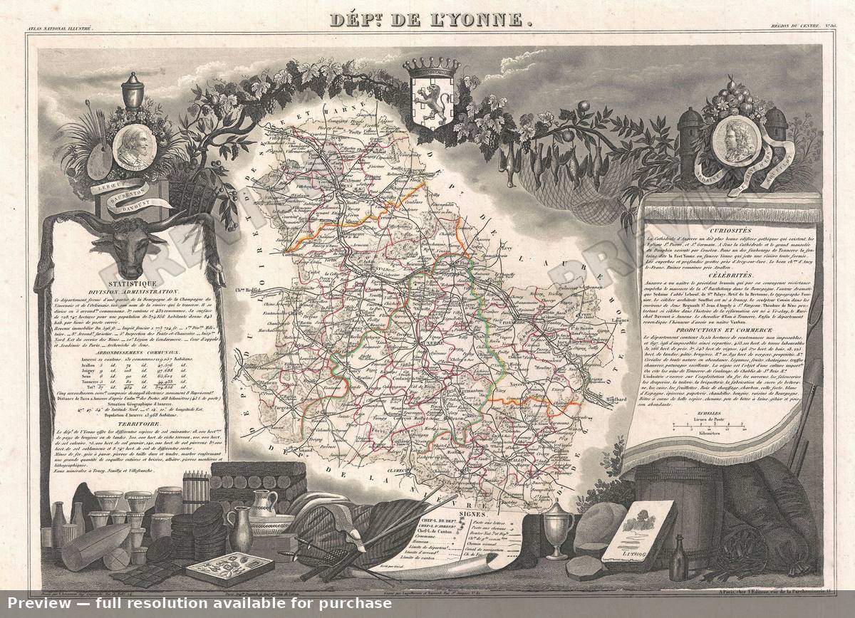 Antique map: L Yonne, 1852