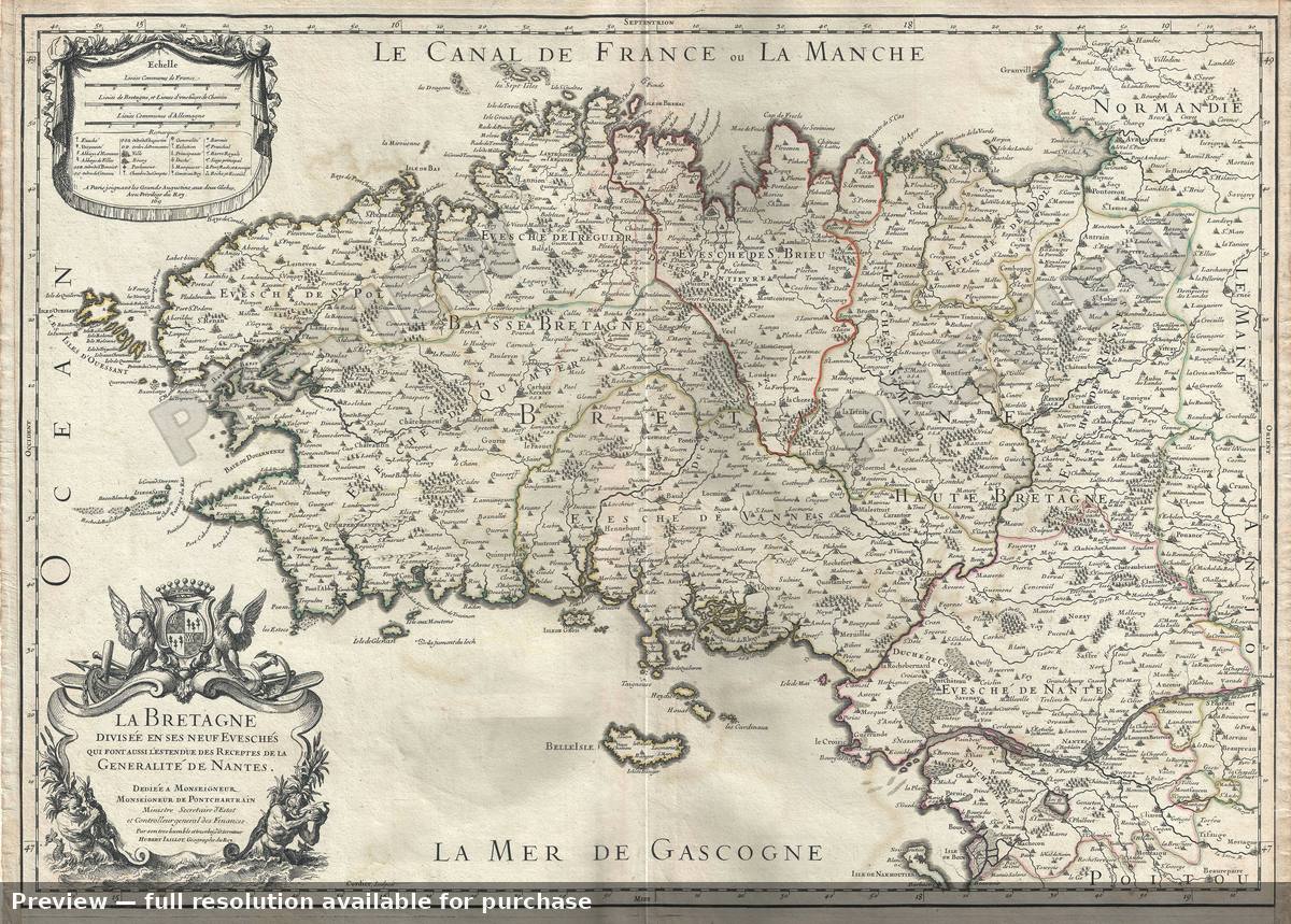 Antique map: La Bretagne, 1706, 1706