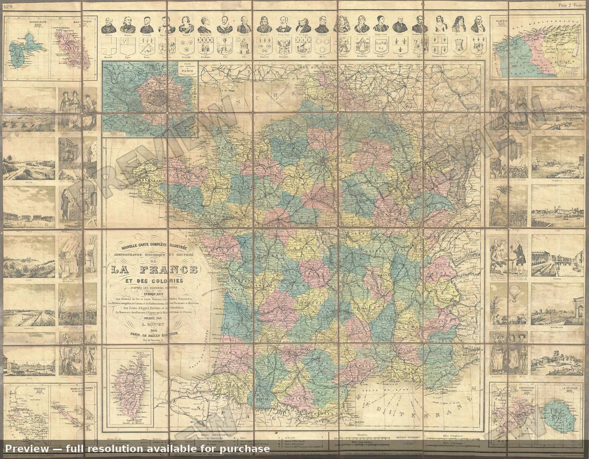 Antique map: La France Colonie, 1891, 1891