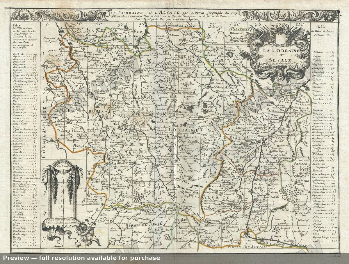 Antique map: La Lorraine L Alsace, 1676