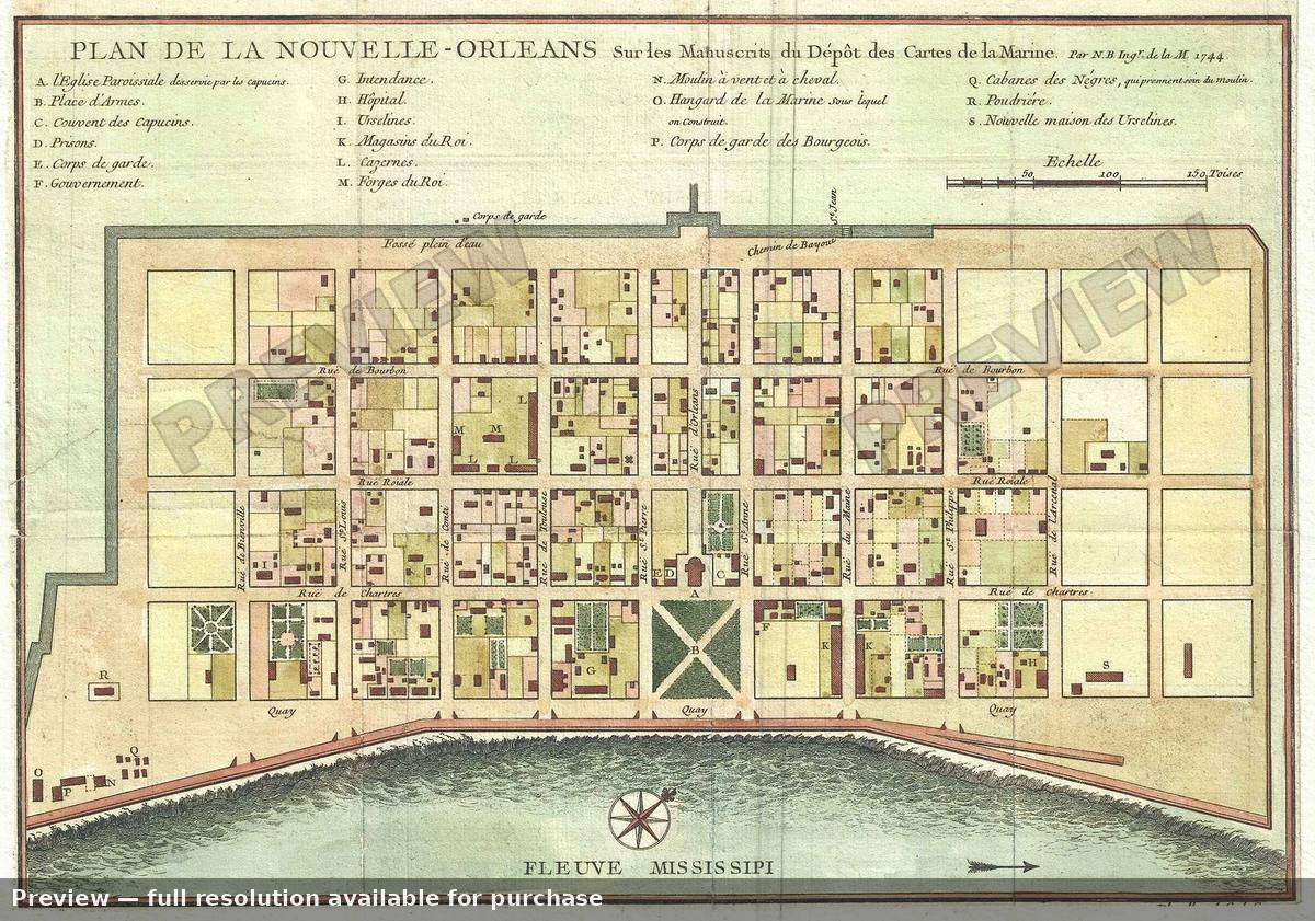 Antique map: La Nouvelle Orleans, 1744, 1744