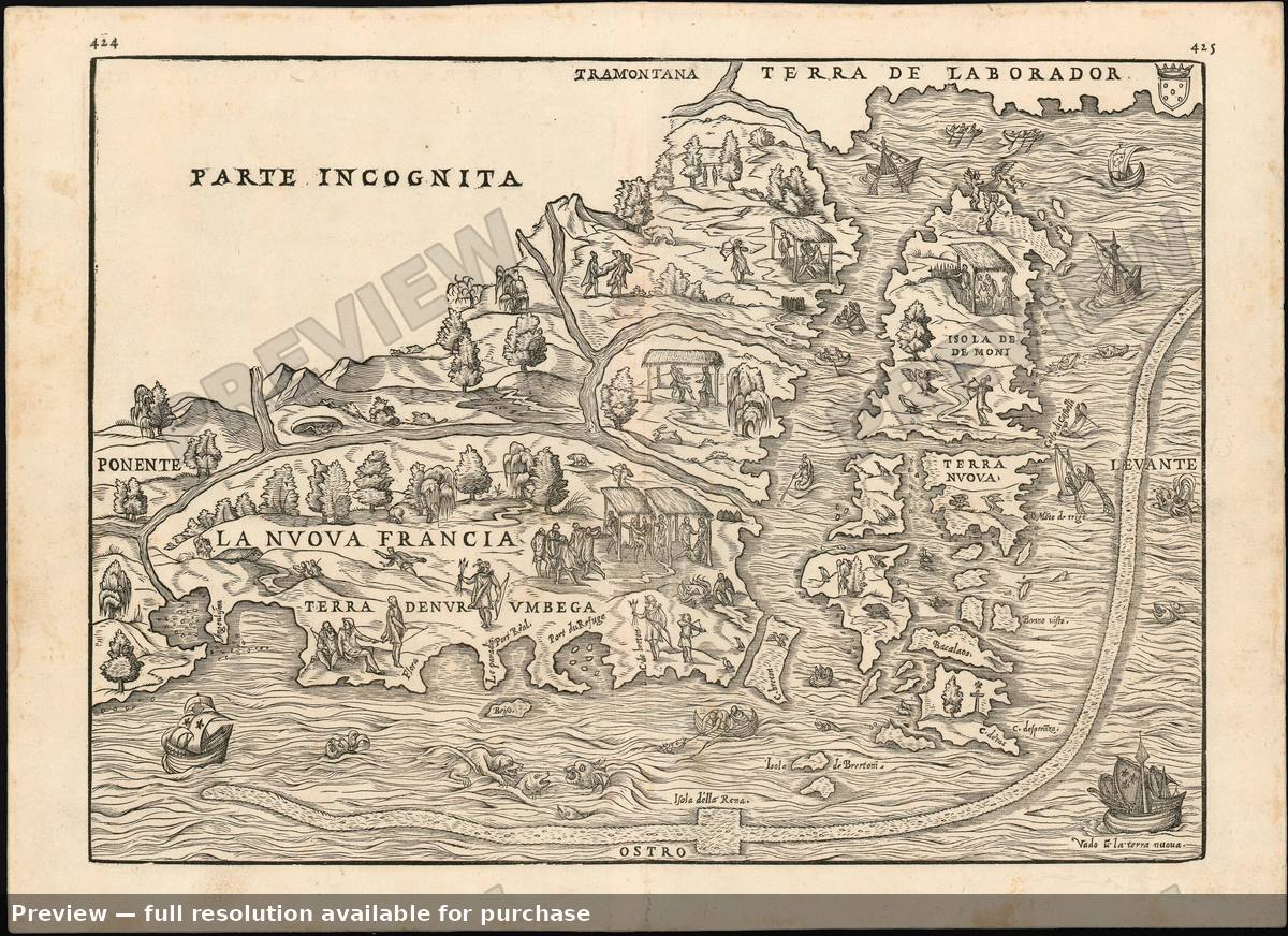 Antique map: La Nuova Francia, 1565