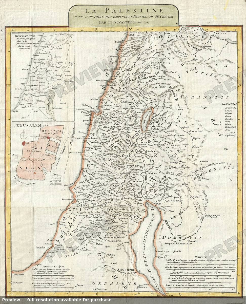 Antique map: La Palestine, 1750