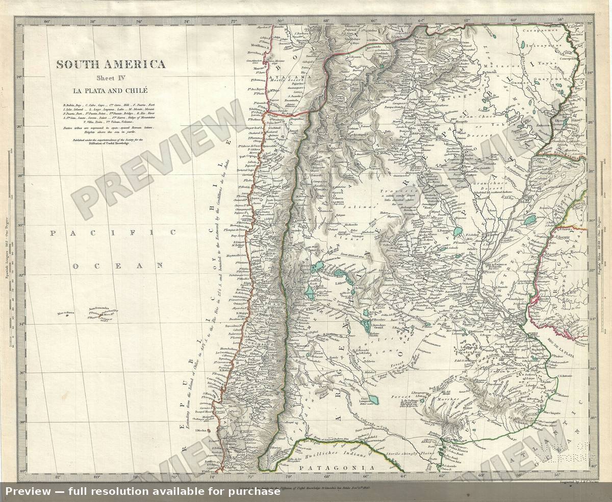 Antique map: La Plata Chile, 1844, 1844