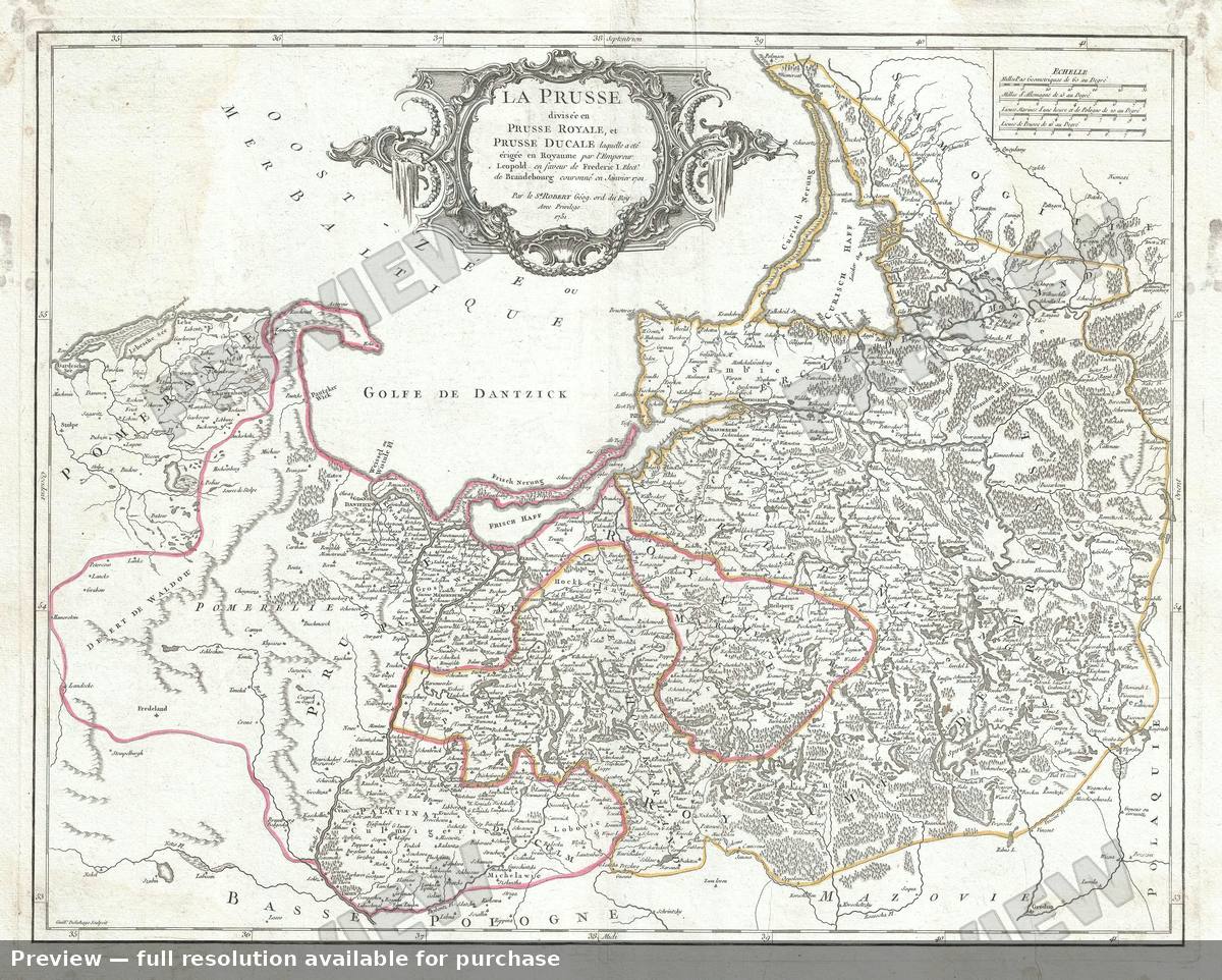 Antique map: La Prusse, 1757, 1757