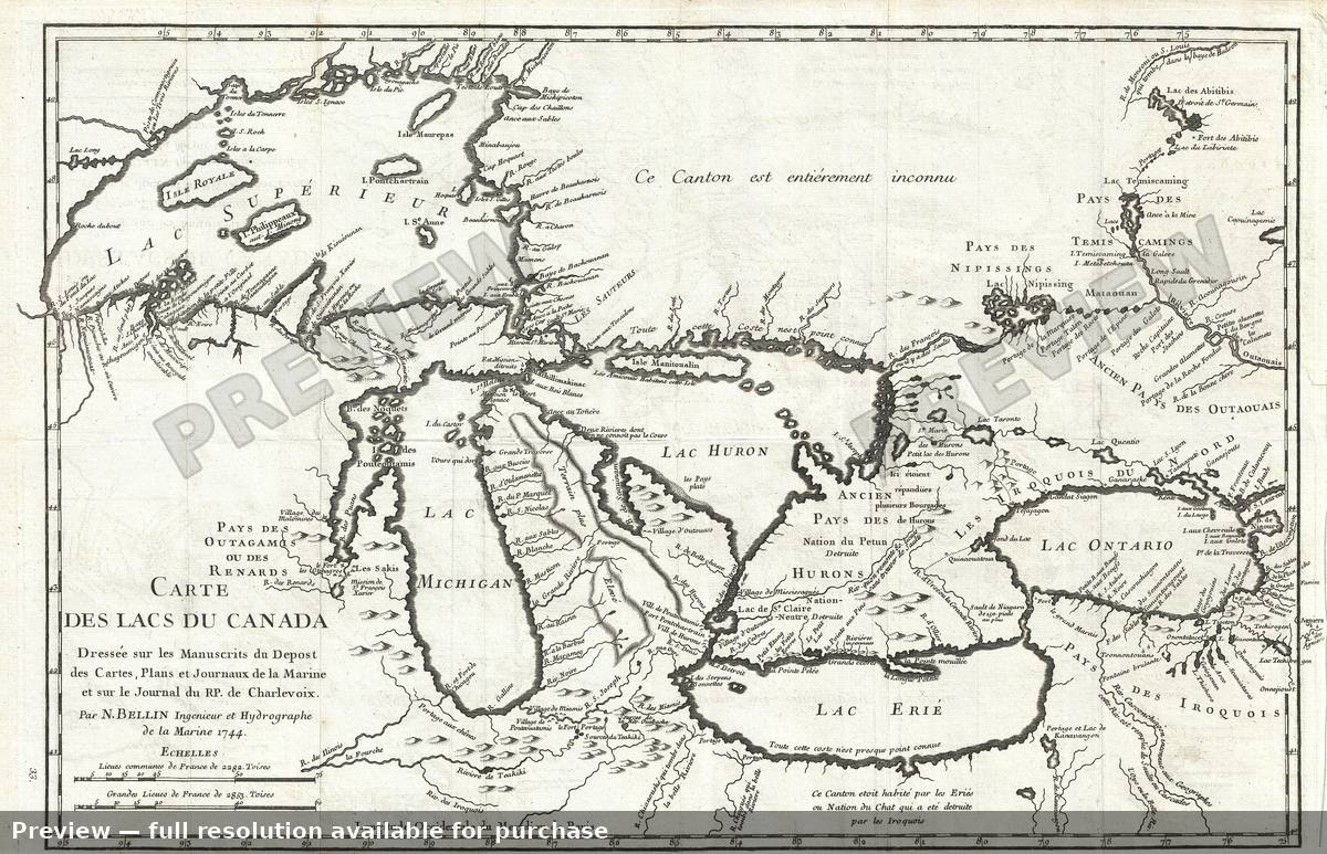 Antique map: Lacsdu Canada, 1744