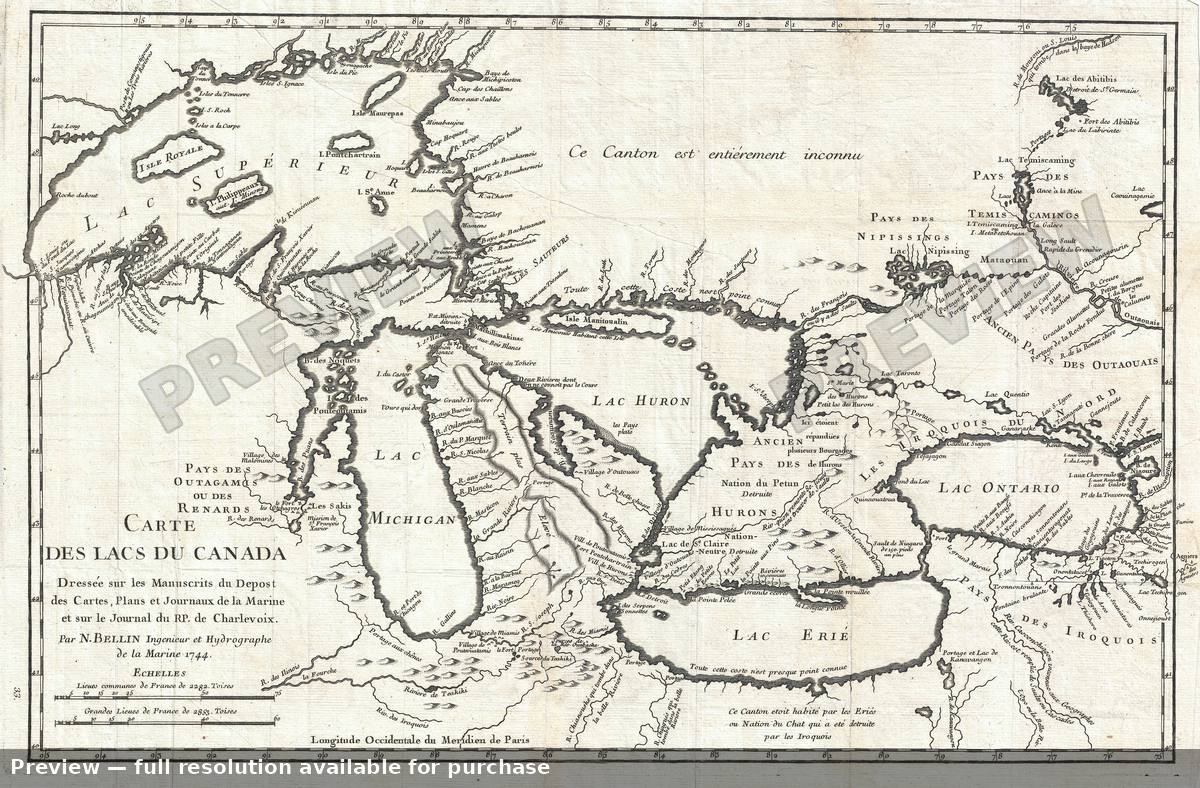 Antique map: Lacsdu Canada 2, 1744, 1744