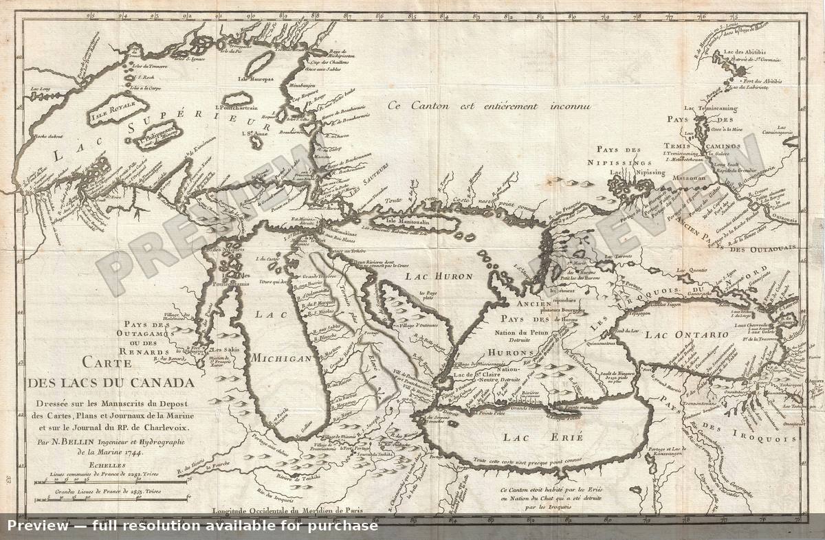 Antique map: Lacsdu Canada 3, 1744, 1744