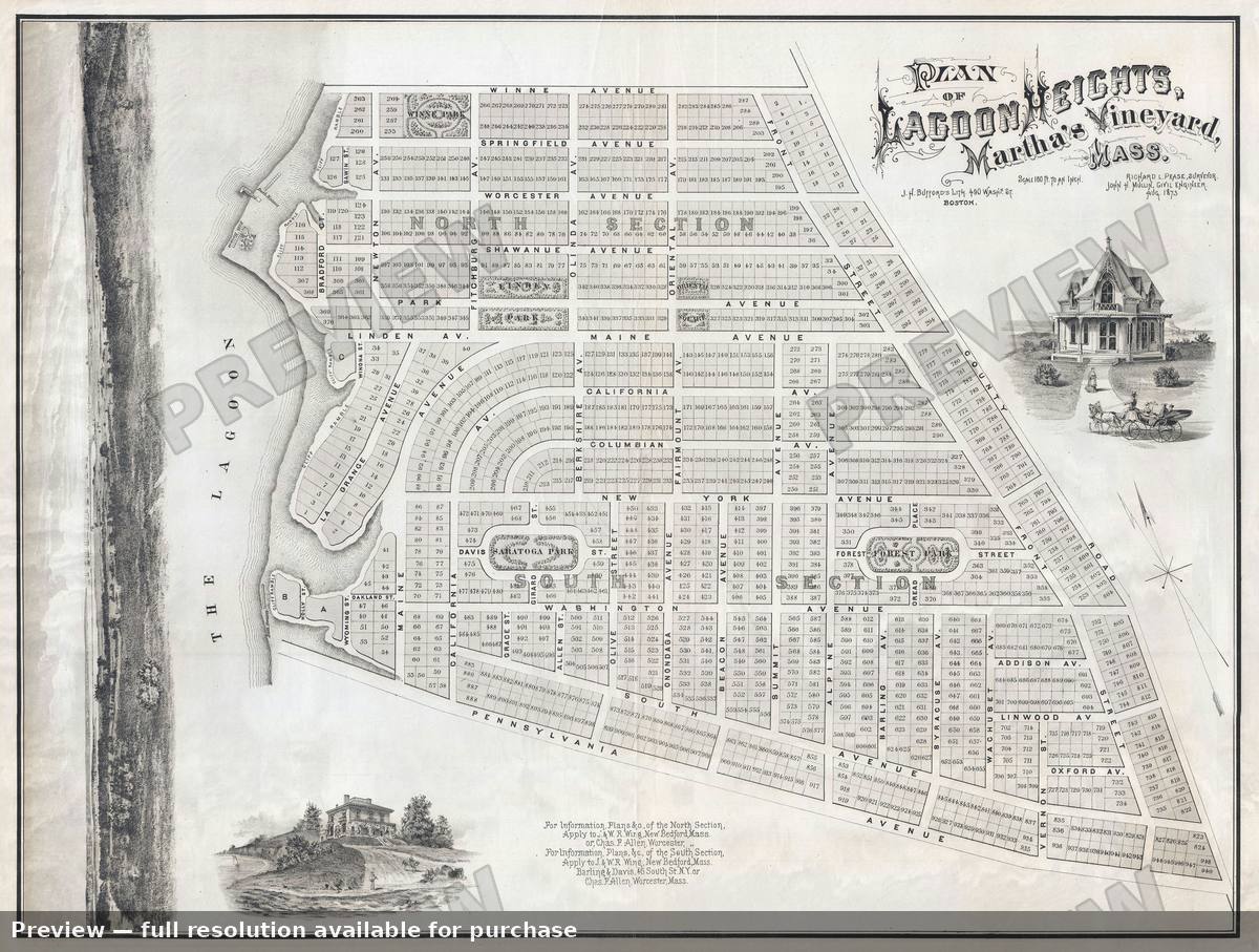 Antique map: Lagoon Heights Marthas Vineyard, 1873, 1873