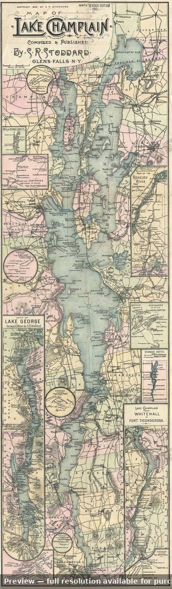 Antique map: Lake Champlain, 1901