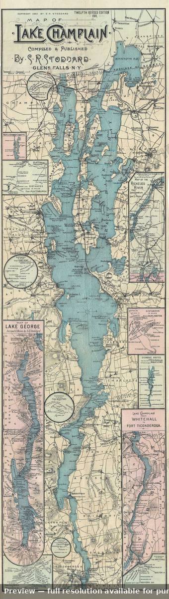 Antique map: Lake Champlain, 1911