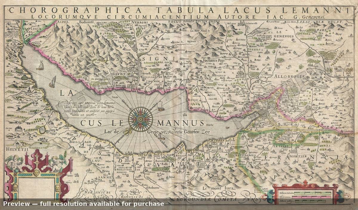 Antique map: Lake Geneva, 1630