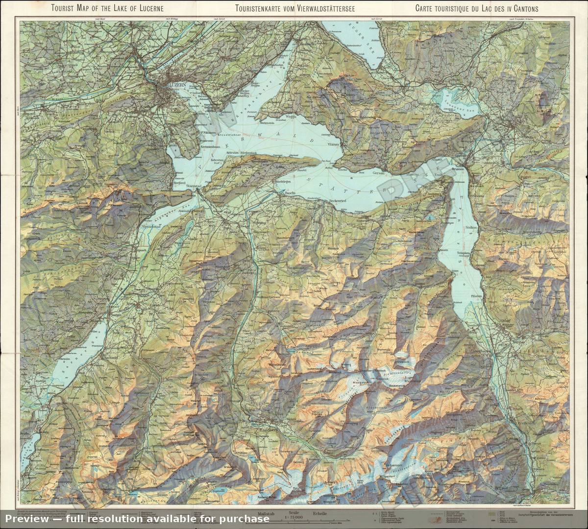 Antique map: Lake Lucerne Switzerland, 1948, 1948