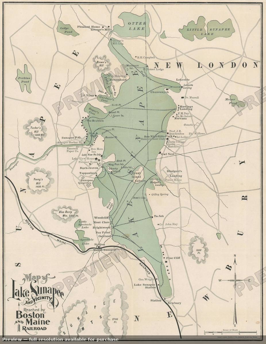 Antique map: Lake Sunapee, 1899