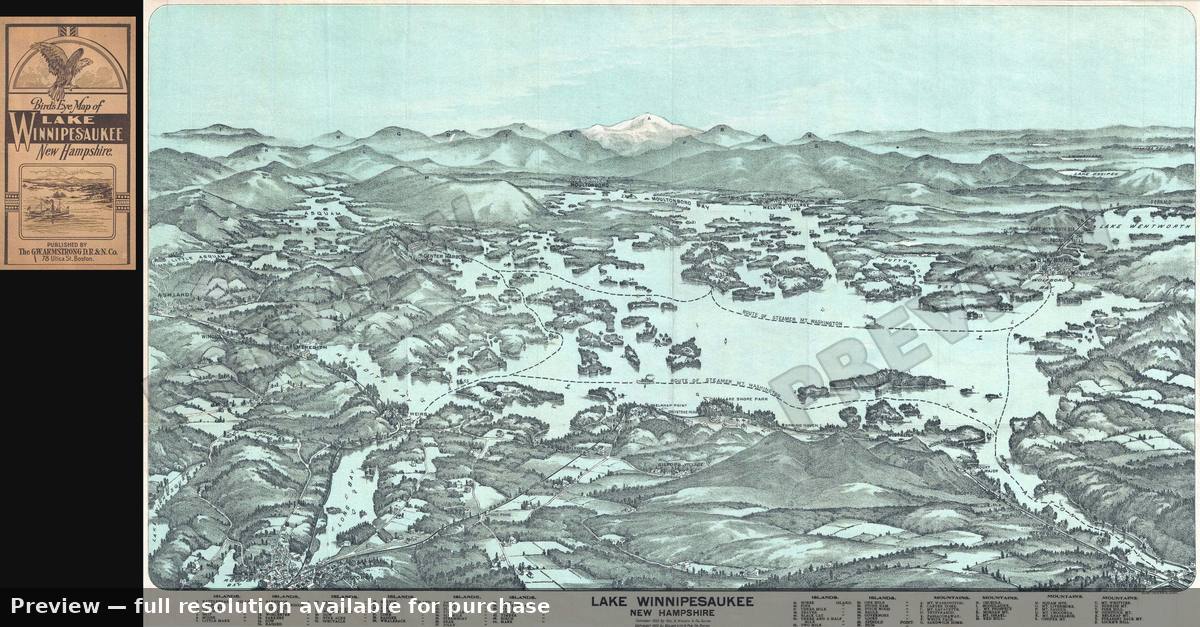 Antique map: Lake Winnipesaukee, 1909