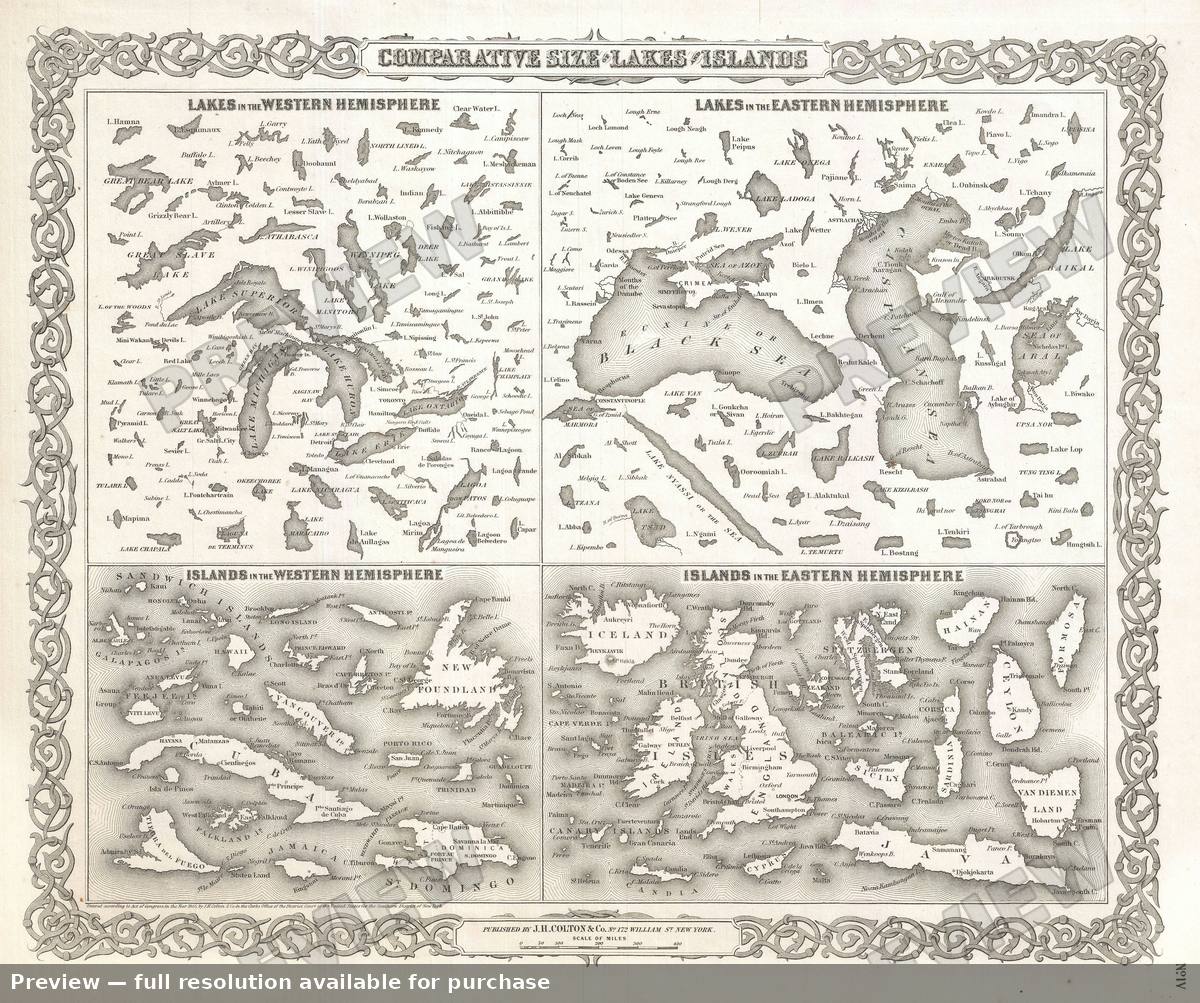 Antique map: Lakes Islands, 1855, 1855