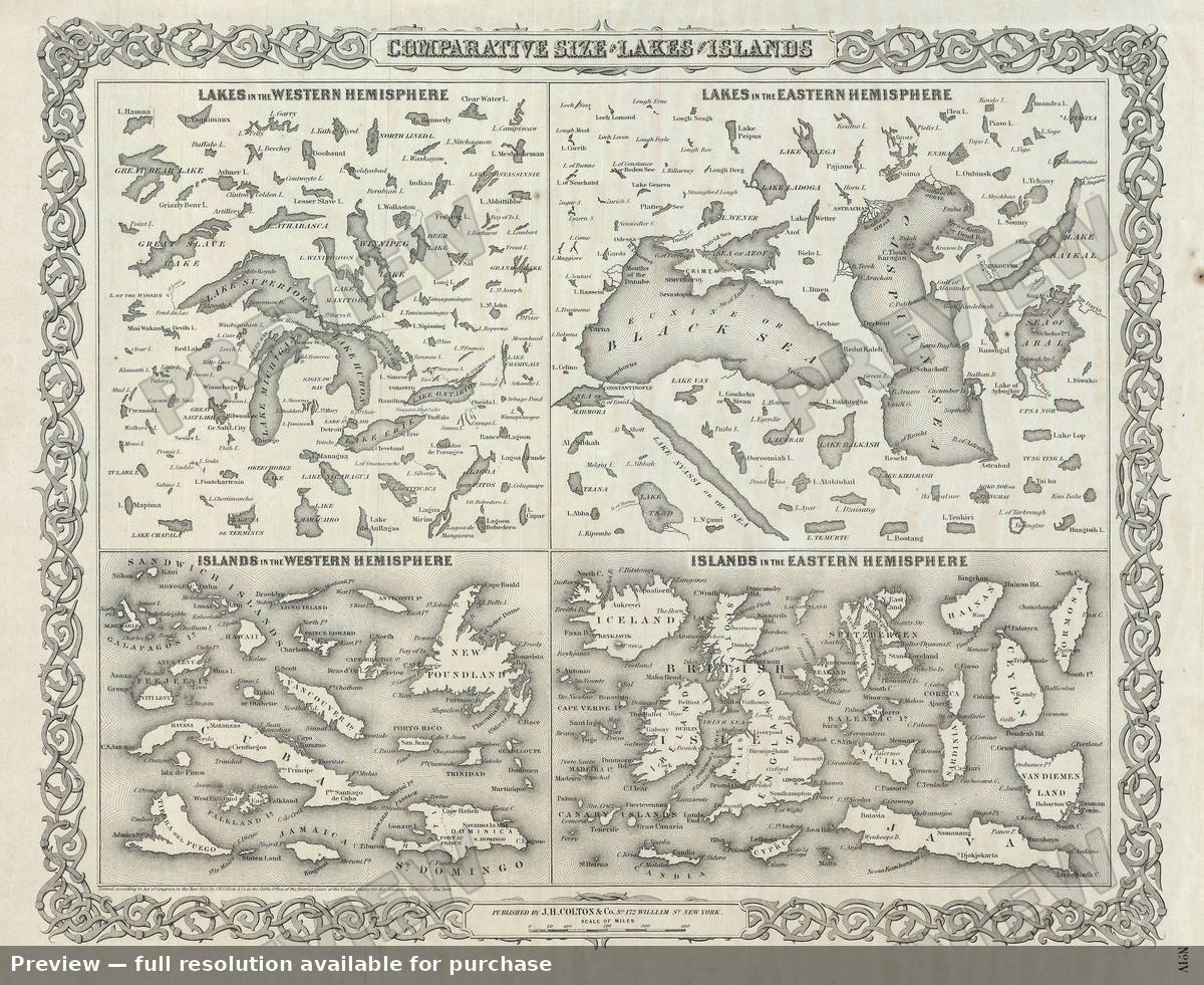 Antique map: Lakes Islands, 1856, 1856
