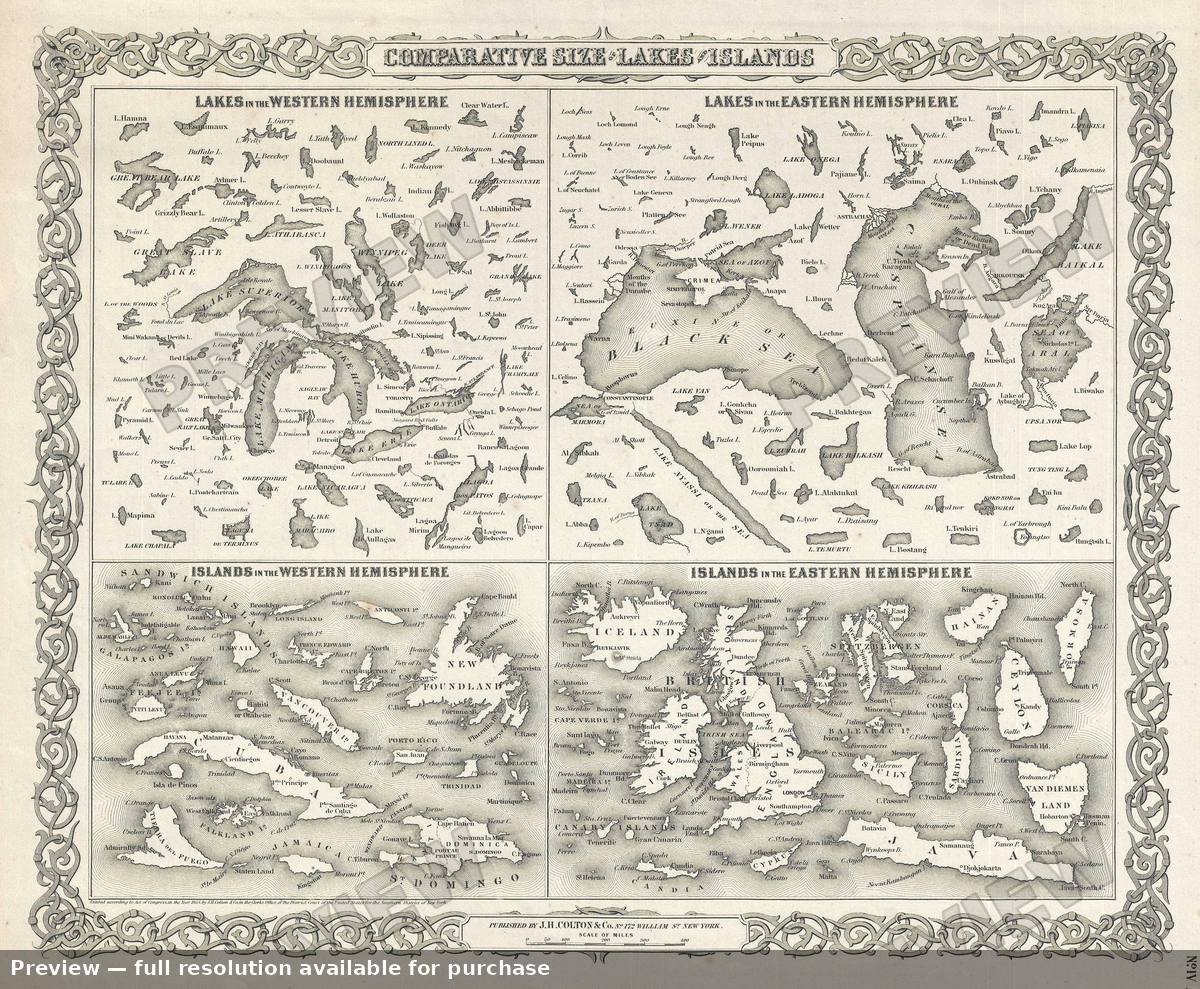 Antique map: Lakes Islands, 1857, 1857