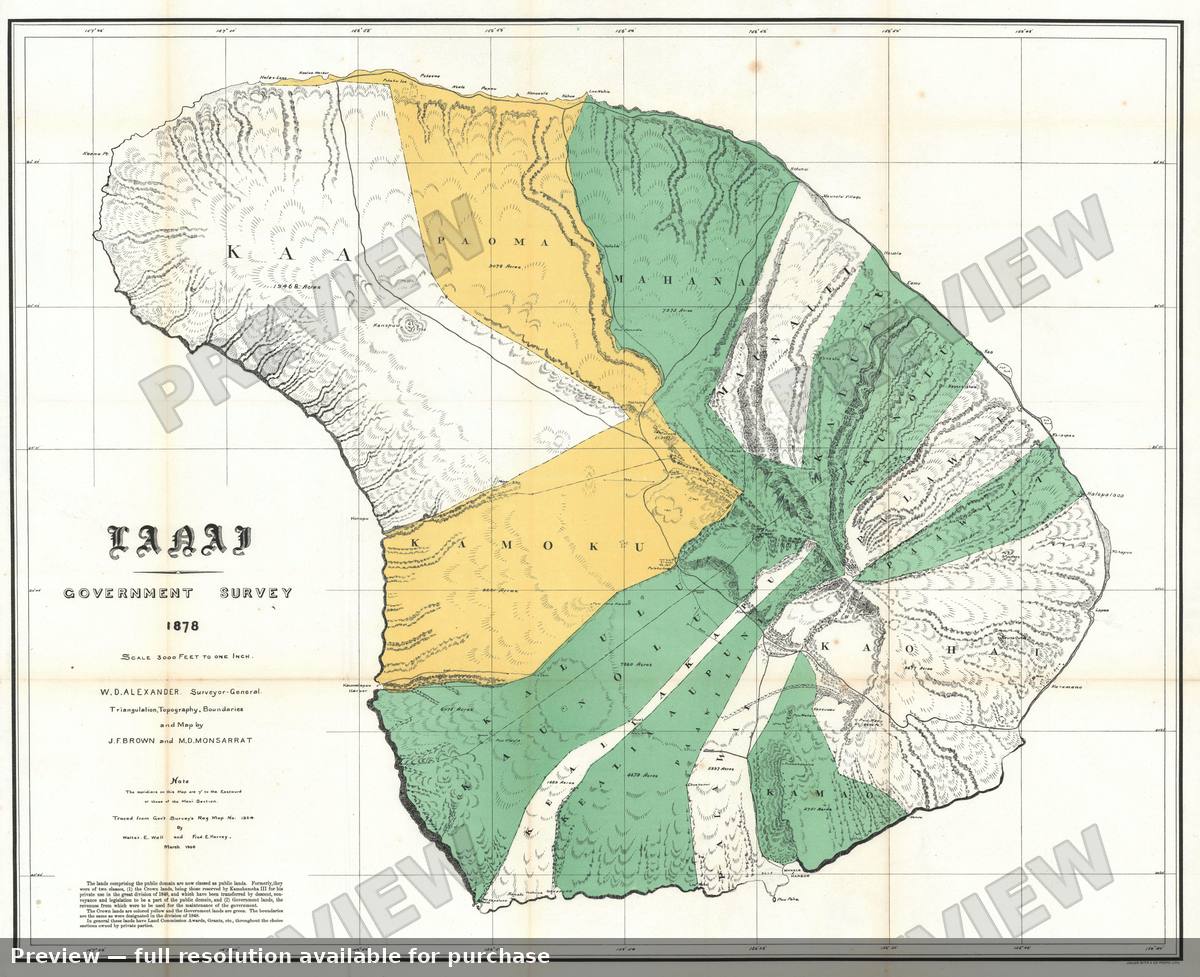 Antique map: Lanai Hawaii, 1878