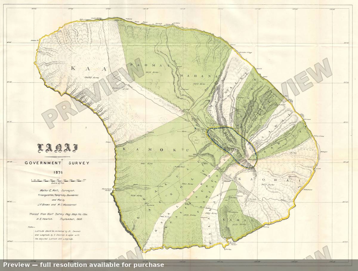 Antique map: Lanai Hawaii, 1878