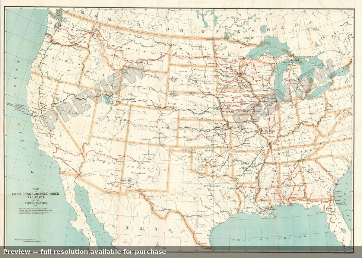 Antique map: Land Grant Railroads, 1892, 1892