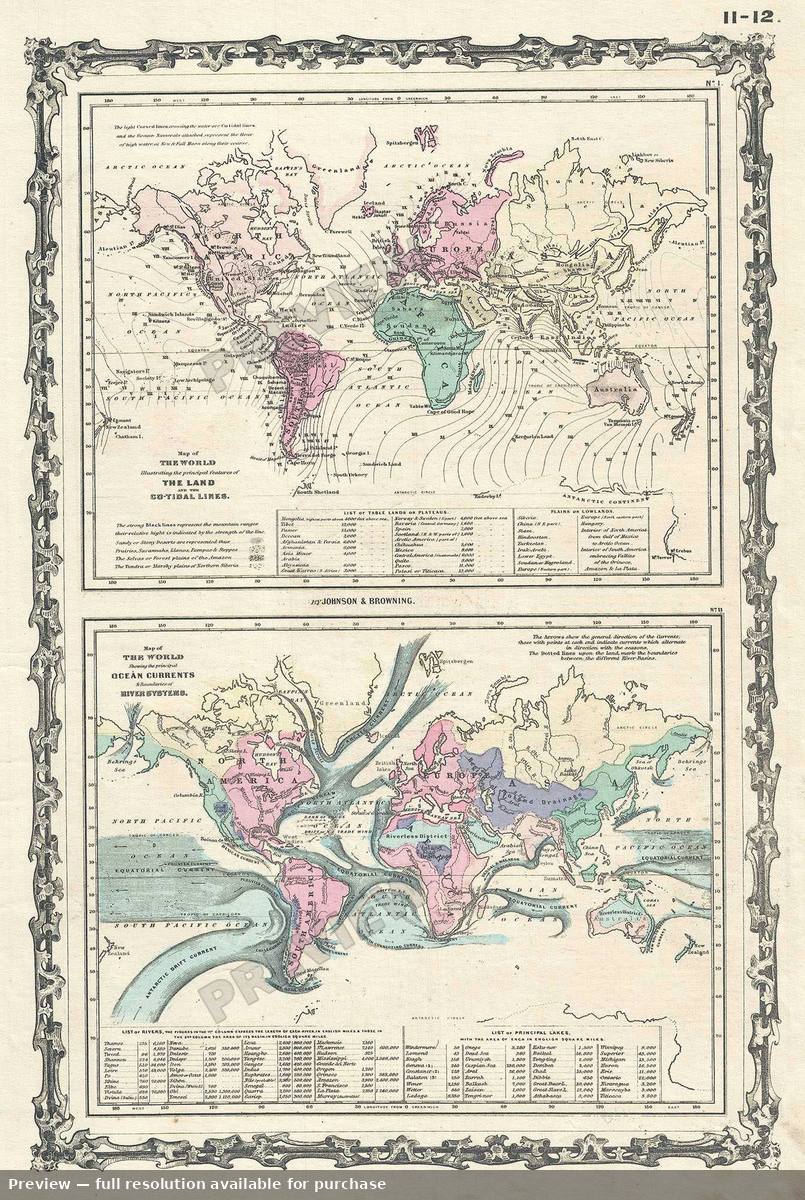 Antique map: Land Ocean Currents, 1861, 1861