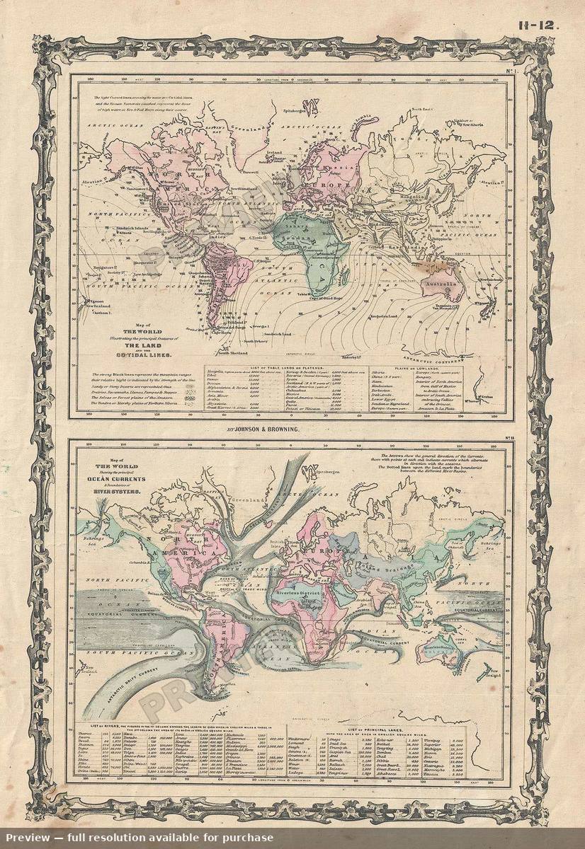 Antique map: Land Ocean Currents 1, 1861, 1861