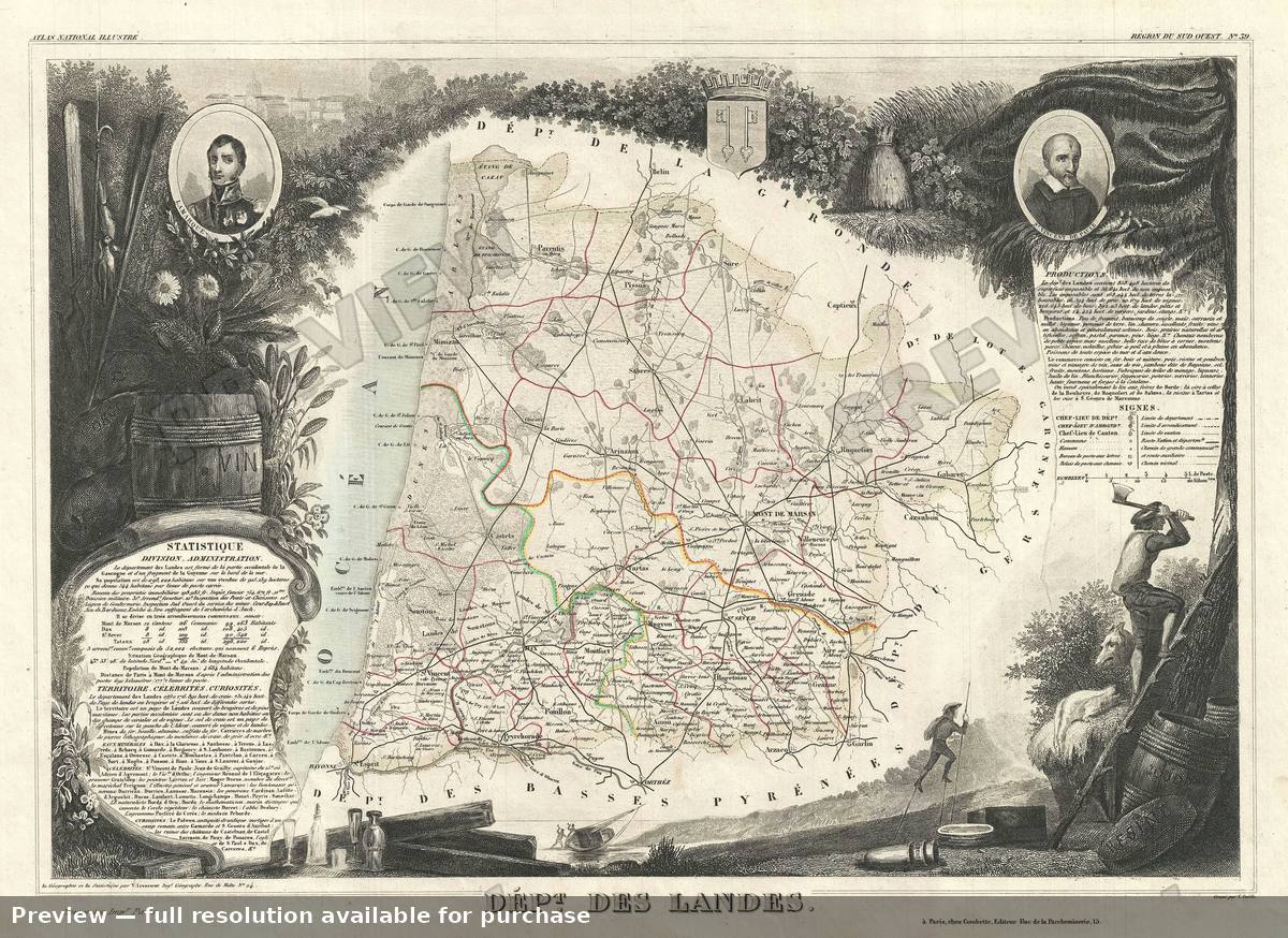Antique map: Landes, 1852, 1852