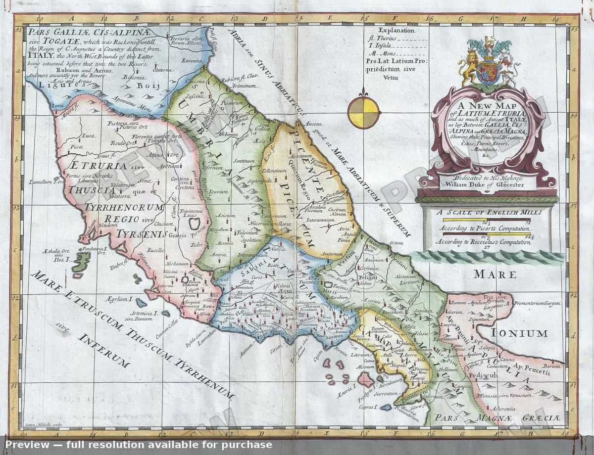 Antique map: Latium Etruria, 1712
