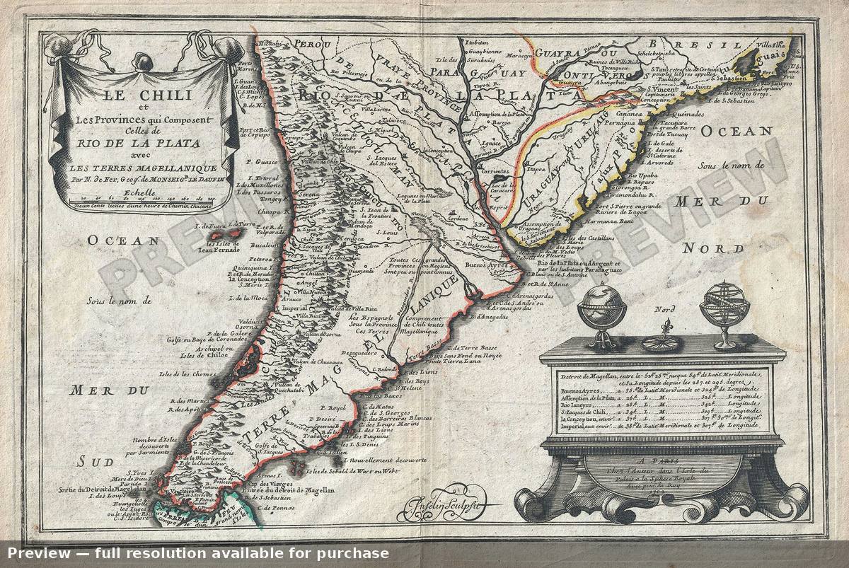 Antique map: Le Chili, 1702