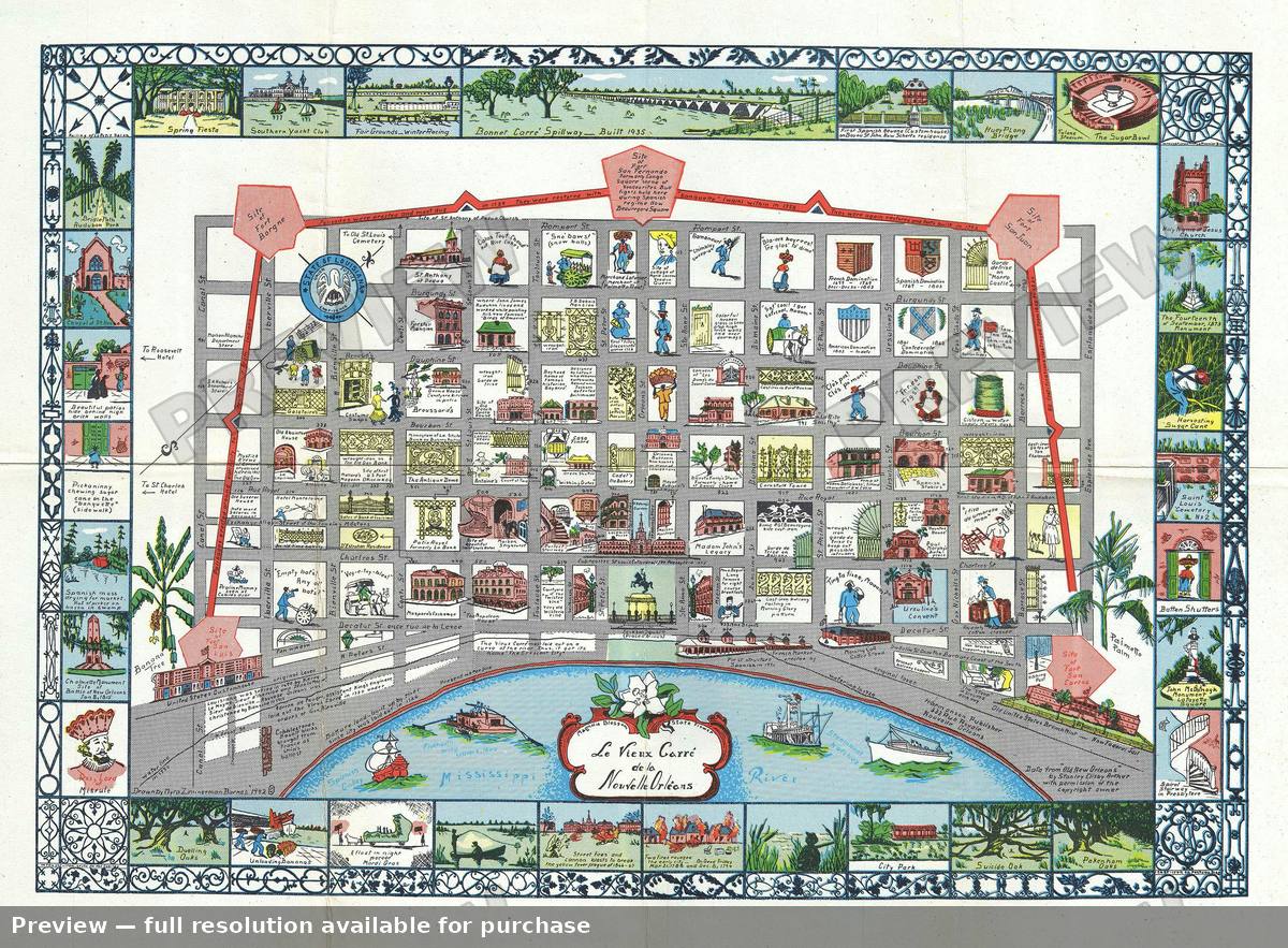 Antique map: Le Vieux Nouvelle Orleans, 1942