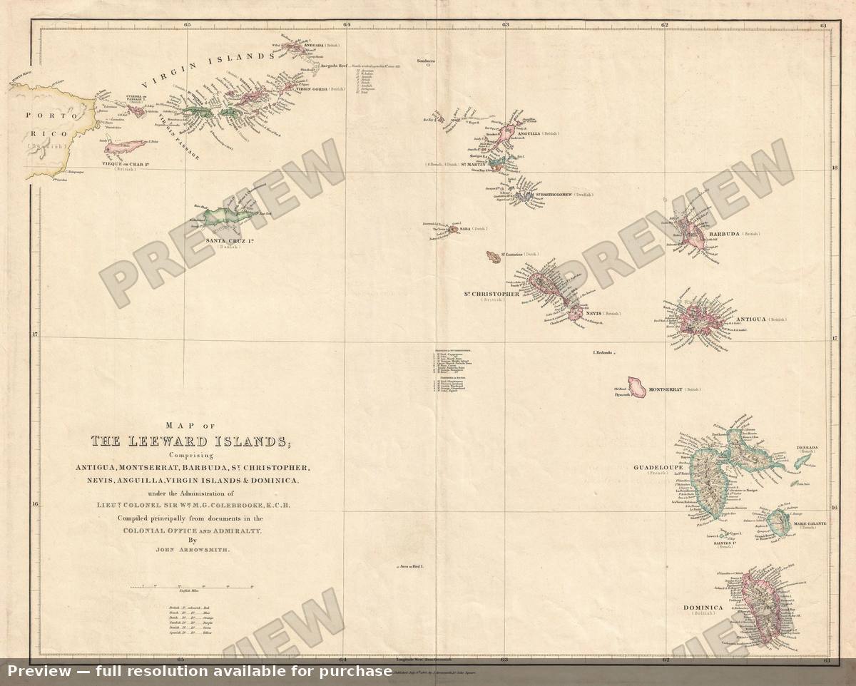 Antique map: Leeward Islands, 1842