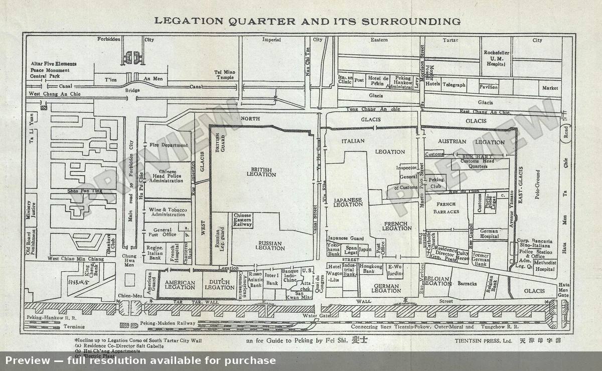 Antique map: Legation Quarter, 1924