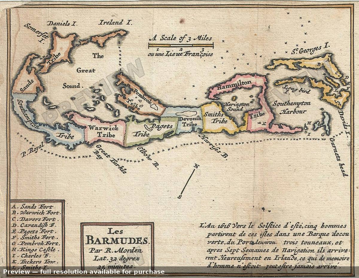 Antique map: Les Barmudes, 1688