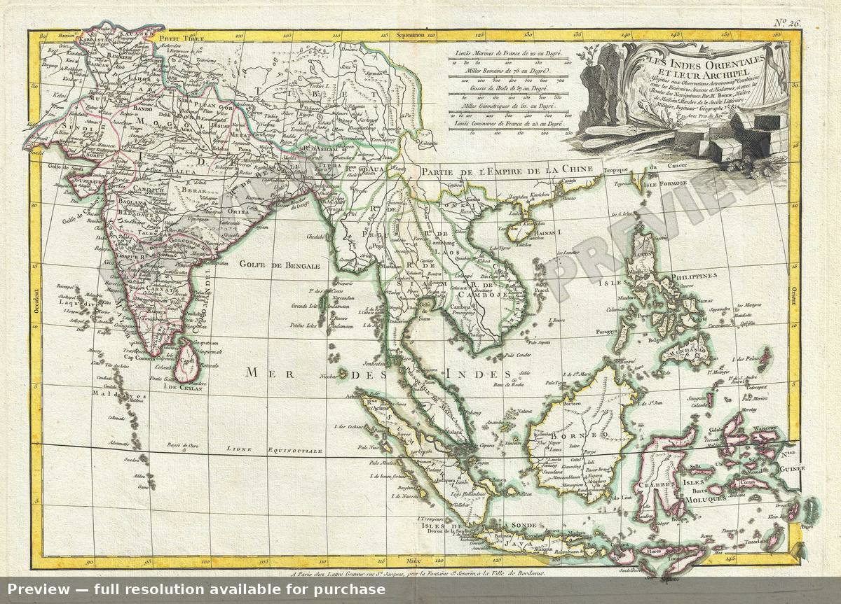 Antique map: Les Indes Orientales, 1778, 1778