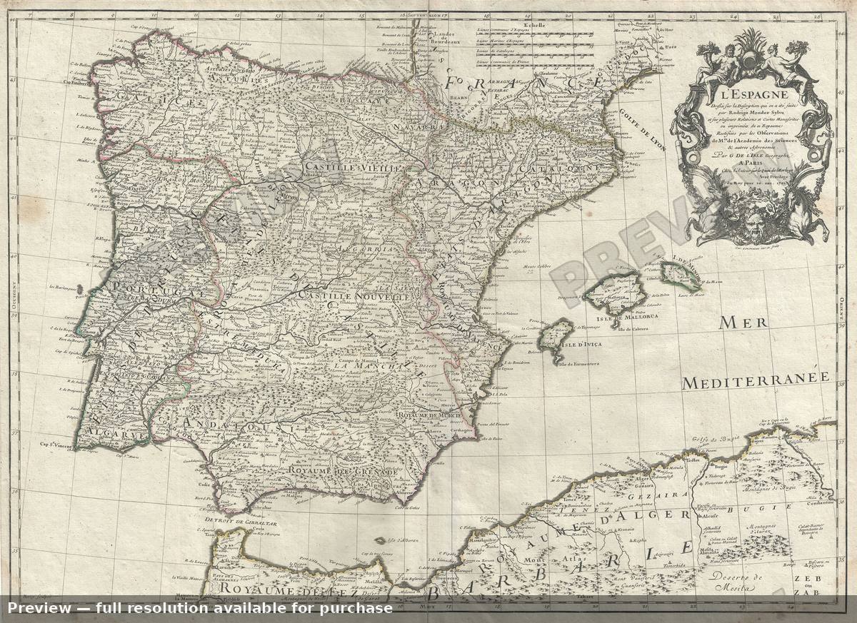 Antique map: Lespagne, 1701, 1701