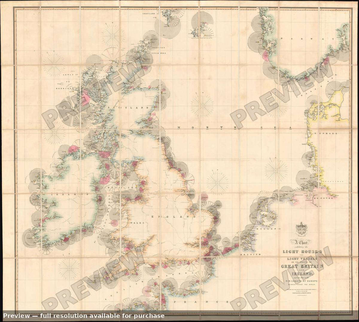 Antique map: Lighthouses England, 1863