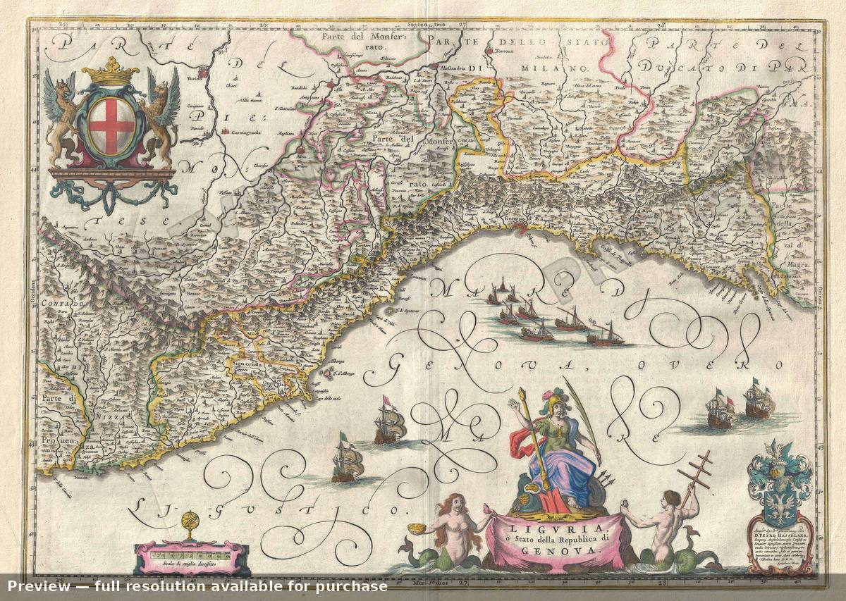 Antique map: Liguria, 1646
