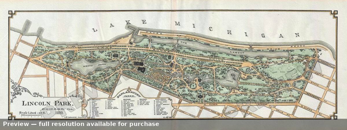 Antique map: Lincoln Park Chicago, 1899, 1899