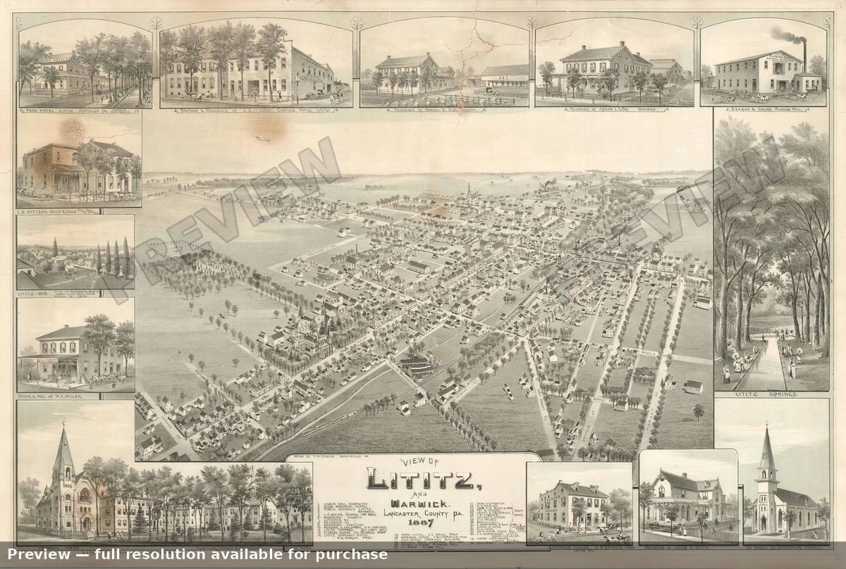 Antique map: Lititz, 1887, 1887
