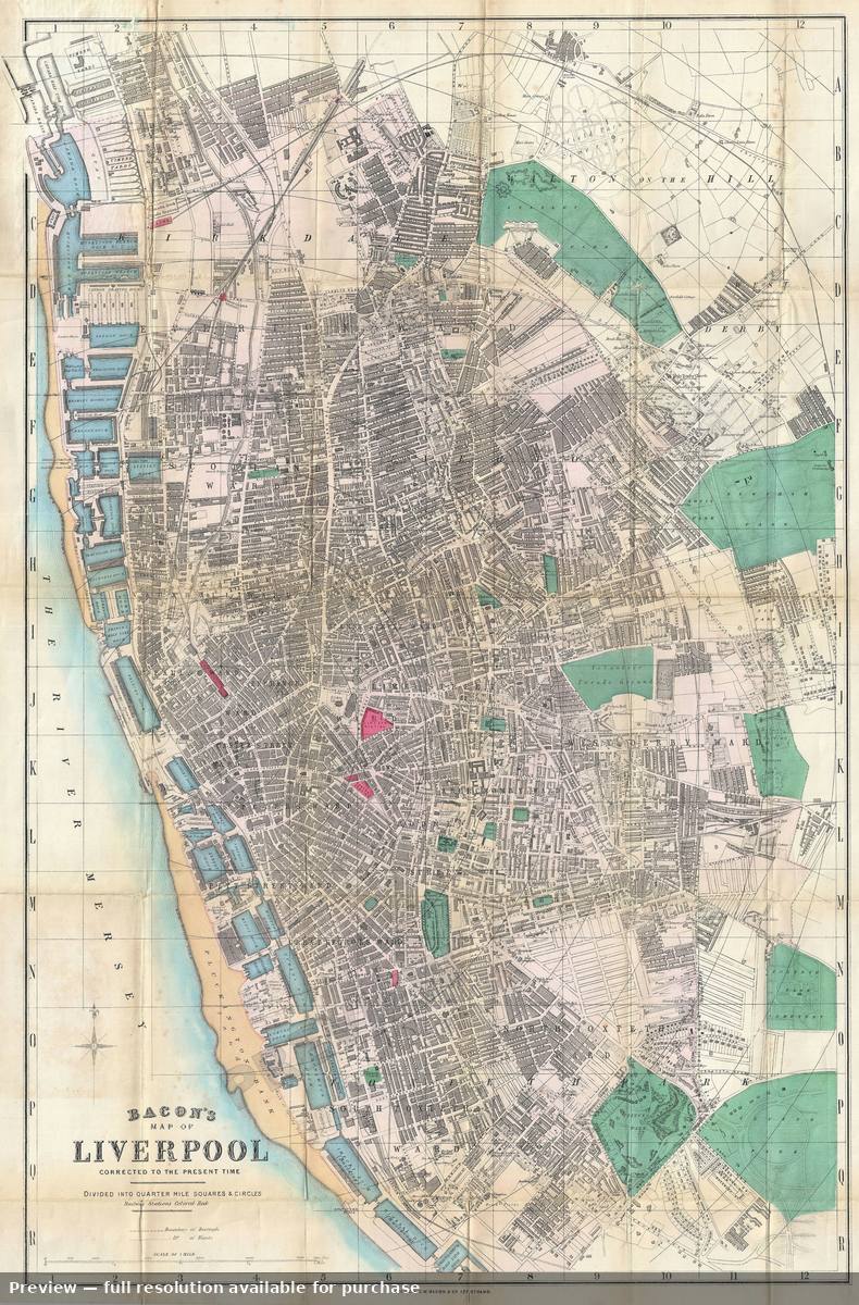Antique map: Liverpool, 1885