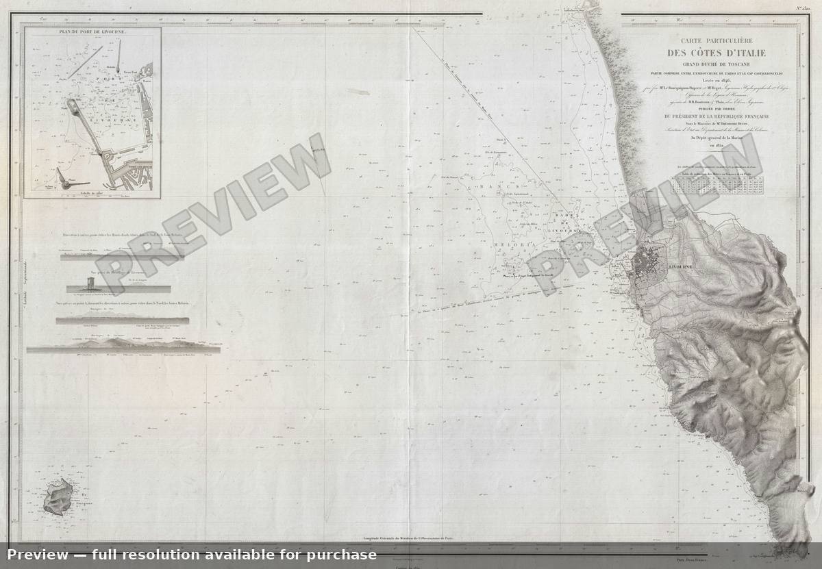Antique map: Livourne, 1852