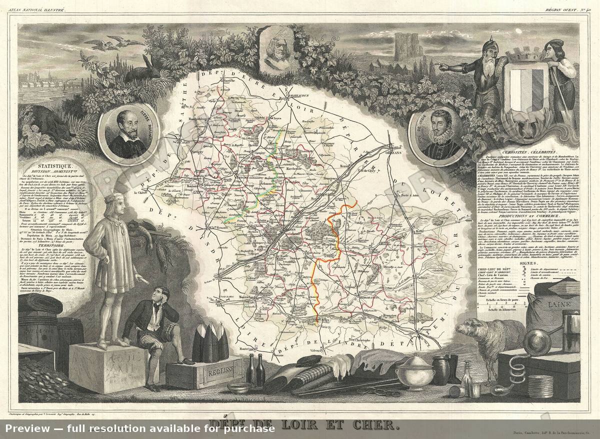 Antique map: Loir Et Cher, 1852
