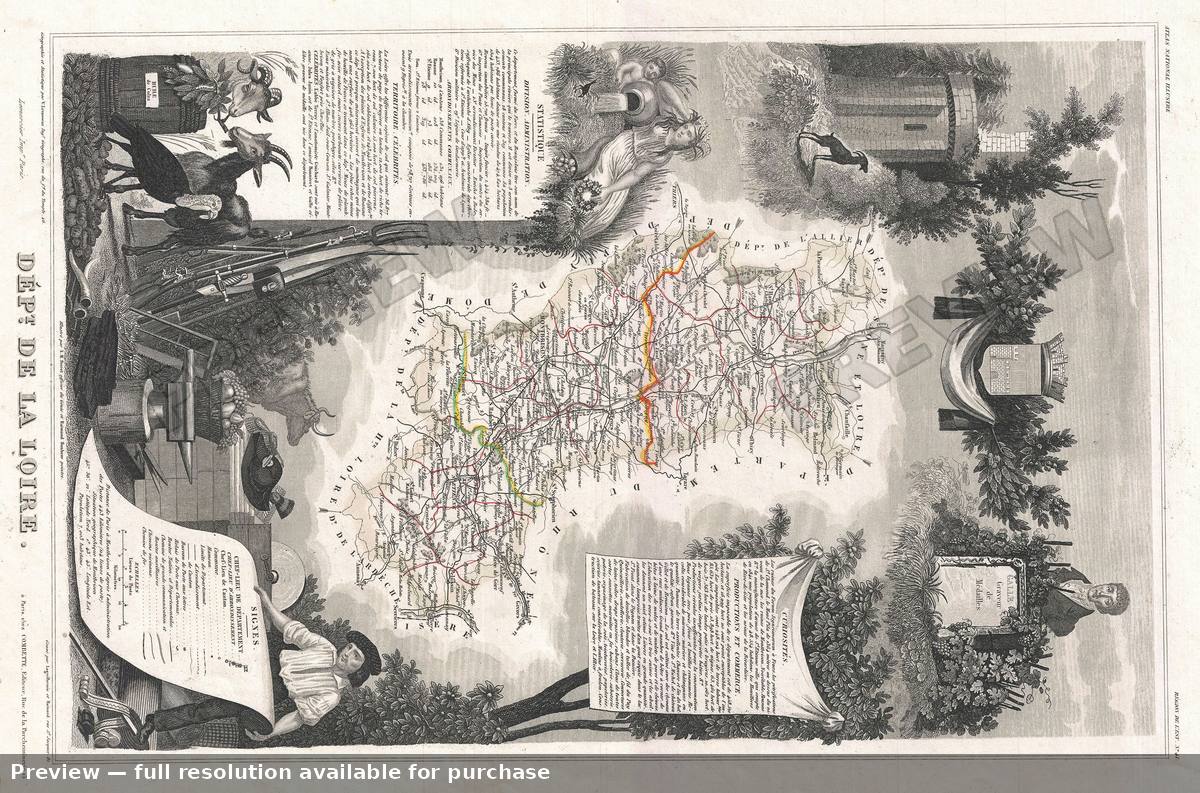Antique map: Loire, 1852