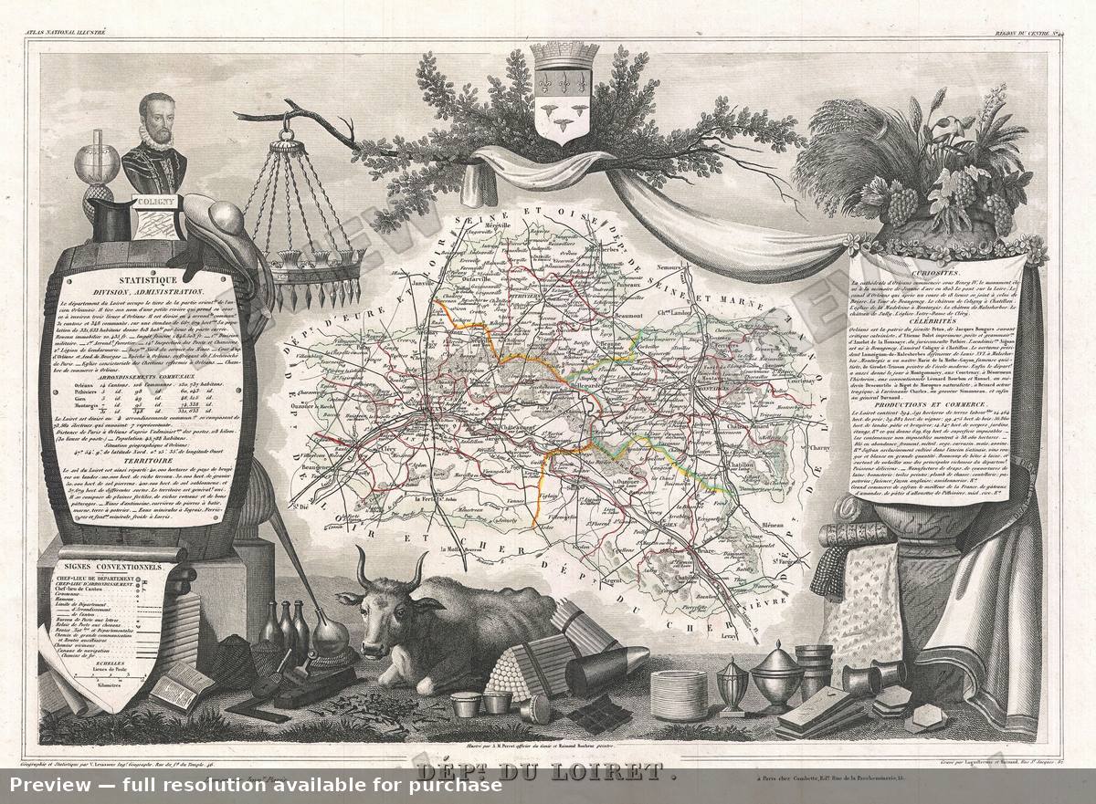 Antique map: Loiret, 1852