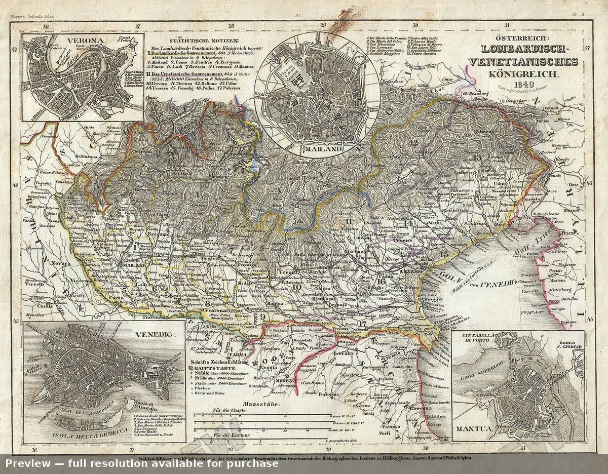 Antique map: Lombardisch, 1849